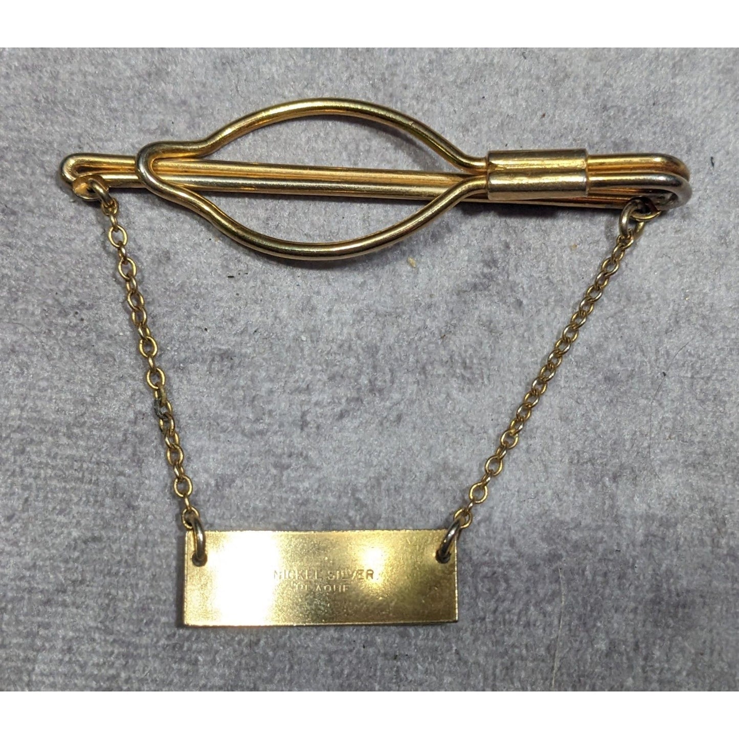 Vintage Nickel Silver Gold Tone Tie Bar And Chain
