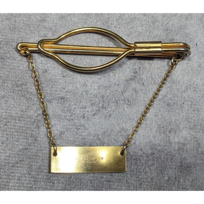 Vintage Nickel Silver Gold Tone Tie Bar And Chain