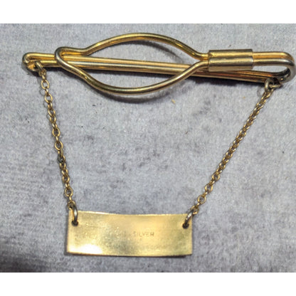 Vintage Nickel Silver Gold Tone Tie Bar And Chain