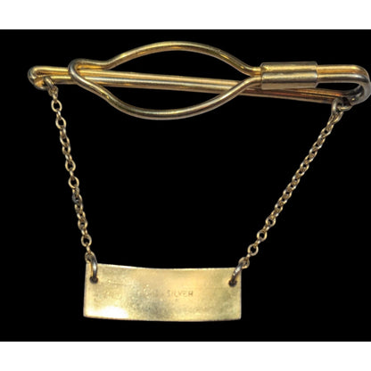 Vintage Nickel Silver Gold Tone Tie Bar And Chain