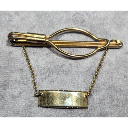 Vintage Nickel Silver Gold Tone Tie Bar And Chain