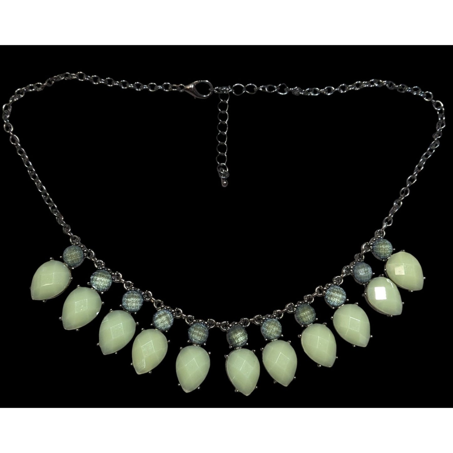Green Teardrop Beaded Statement Necklace With Adjustable Chain