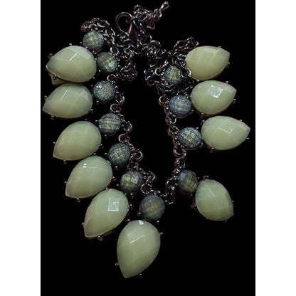 Green Teardrop Beaded Statement Necklace With Adjustable Chain