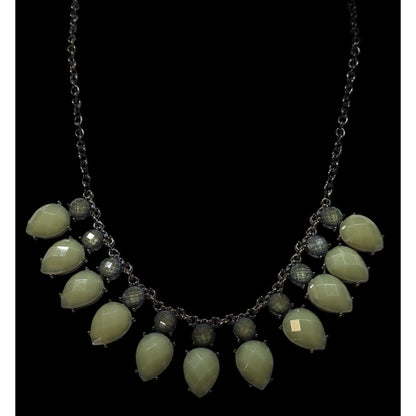 Green Teardrop Beaded Statement Necklace With Adjustable Chain