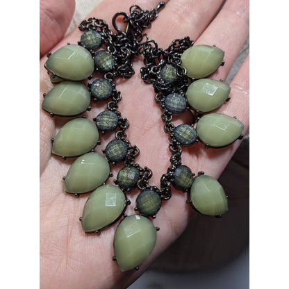 Green Teardrop Beaded Statement Necklace With Adjustable Chain