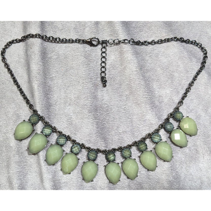 Green Teardrop Beaded Statement Necklace With Adjustable Chain