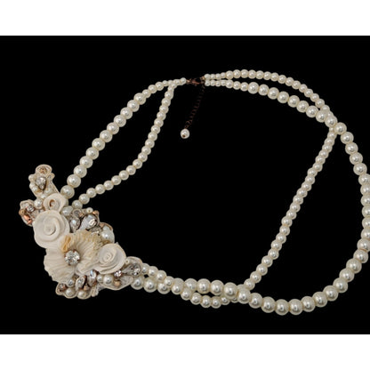 Vintage Handmade Faux Pearl Necklace With Floral Embellishments