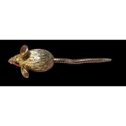 Vintage Gold Tone Mouse Pin With Articulated Tail