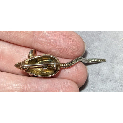 Vintage Gold Tone Mouse Pin With Articulated Tail