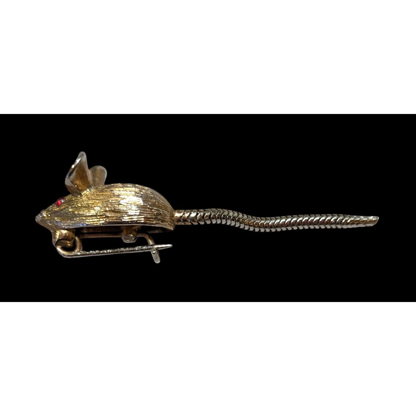 Vintage Gold Tone Mouse Pin With Articulated Tail