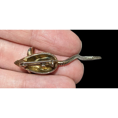 Vintage Gold Tone Mouse Pin With Articulated Tail