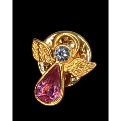 Vintage Angel-Shaped Gold-Tone Pin With Pink & Clear Rhinestones