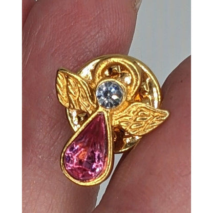 Vintage Angel-Shaped Gold-Tone Pin With Pink & Clear Rhinestones
