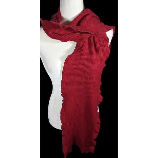 Worthington Cashmere Red Scarf With Ruffled Edges