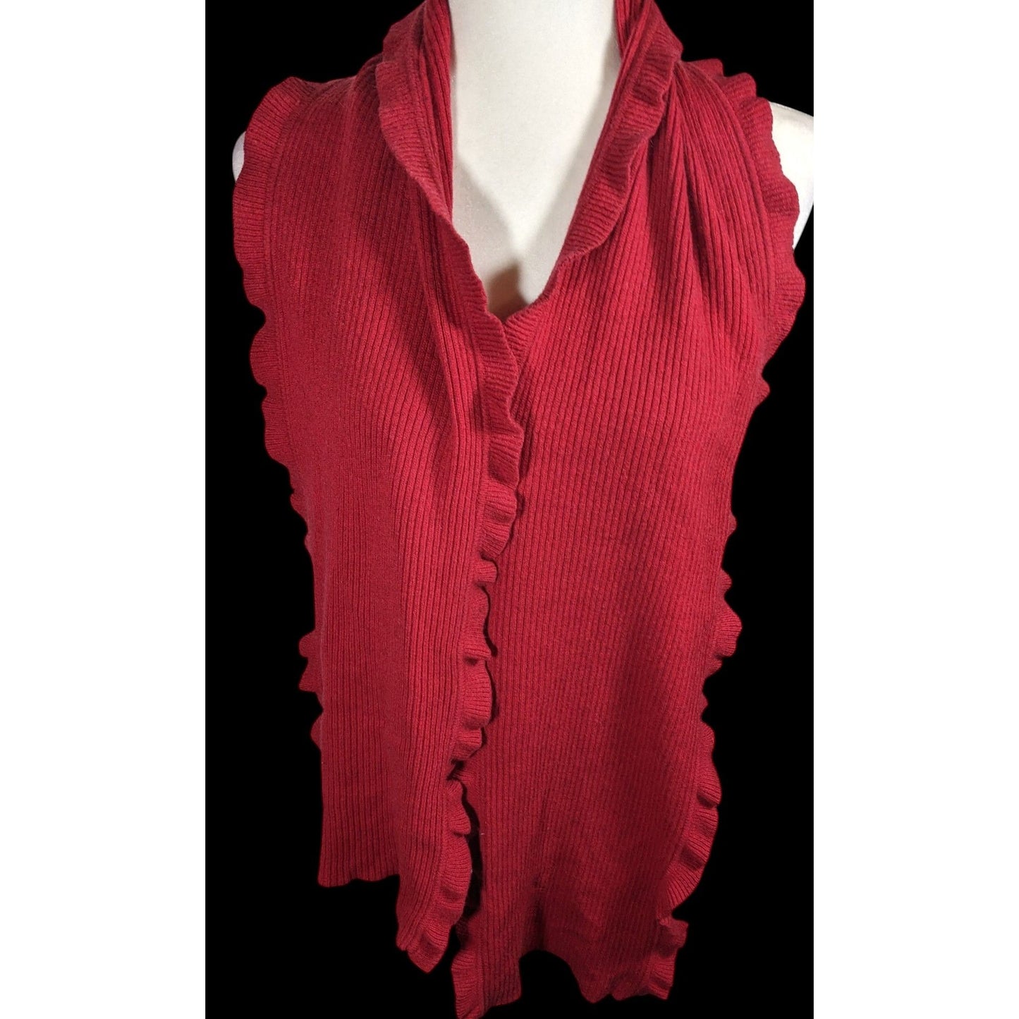 Worthington Cashmere Red Scarf With Ruffled Edges