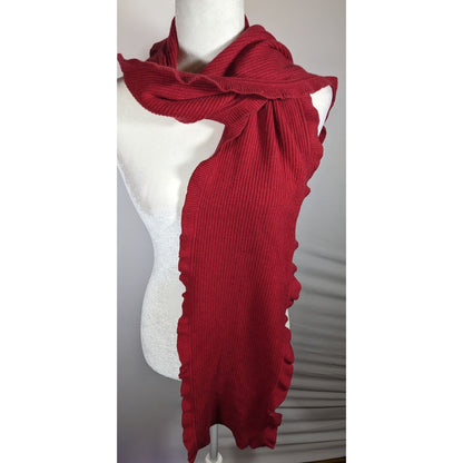 Worthington Cashmere Red Scarf With Ruffled Edges