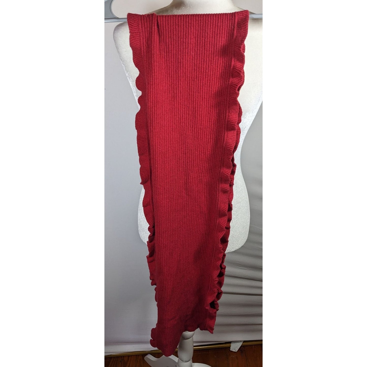 Worthington Cashmere Red Scarf With Ruffled Edges