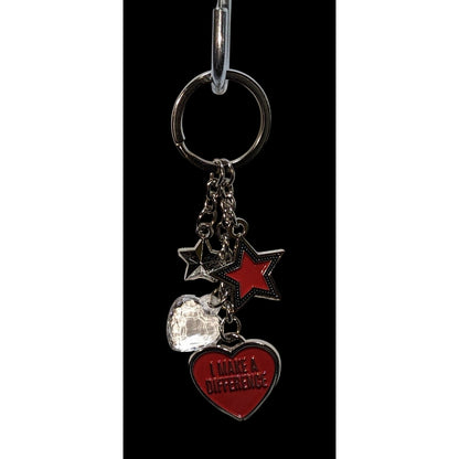Heart & Star Charm Keychain Red Silver Motivational Gift I Make a Difference Key Ring
