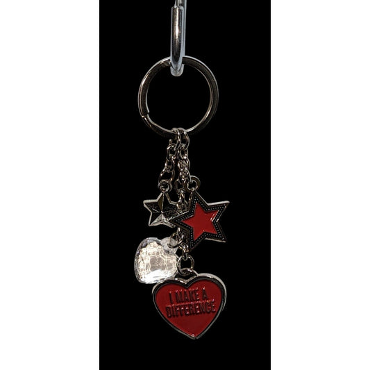 Heart & Star Charm Keychain Red Silver Motivational Gift I Make a Difference Key Ring