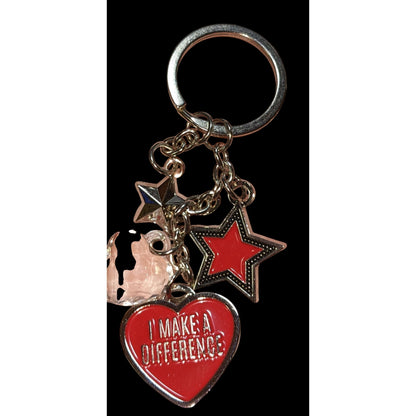 Heart & Star Charm Keychain Red Silver Motivational Gift I Make a Difference Key Ring