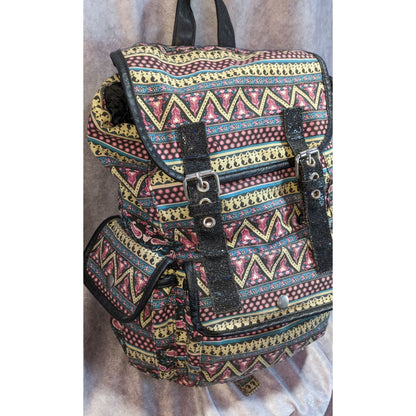 Boho Vintage Candie's Tribal Print Canvas Backpack Faux Leather Festival Bag