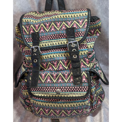Boho Vintage Candie's Tribal Print Canvas Backpack Faux Leather Festival Bag