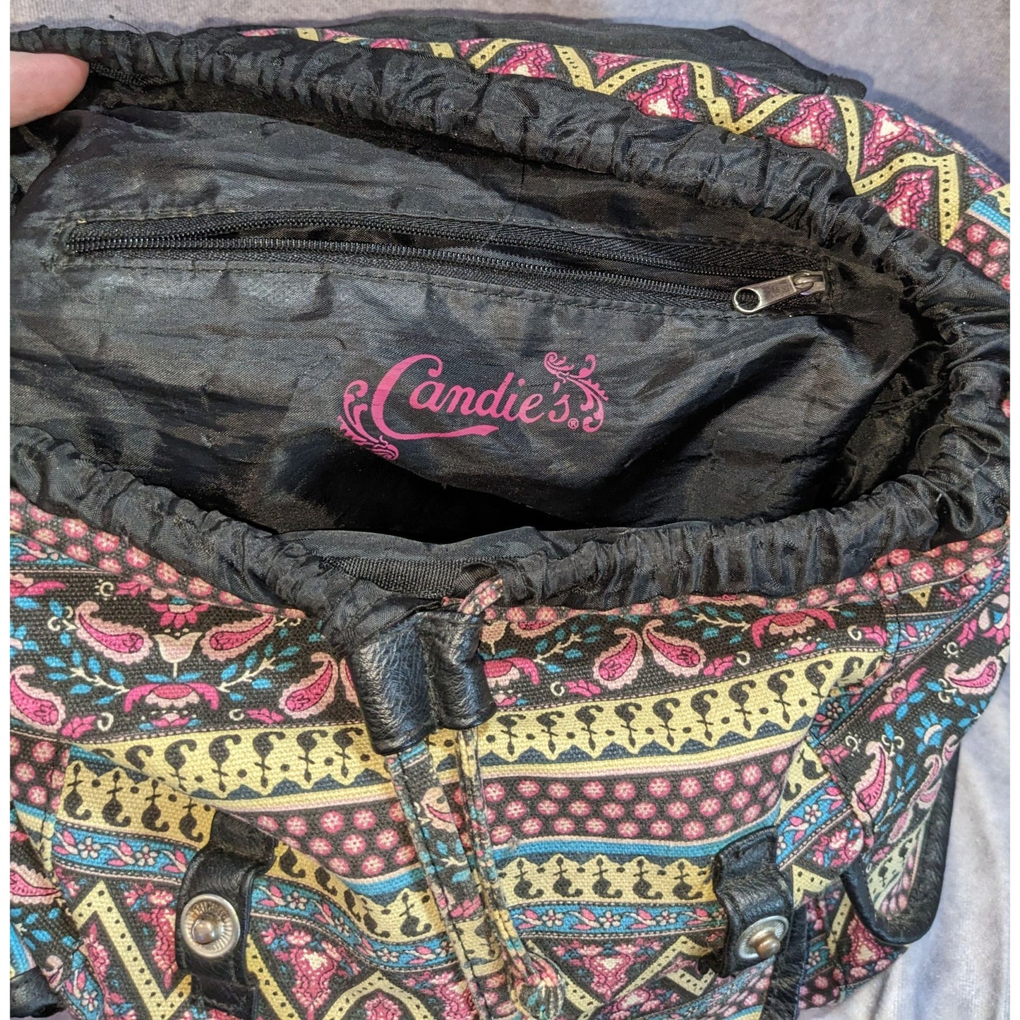 Boho Vintage Candie's Tribal Print Canvas Backpack Faux Leather Festival Bag