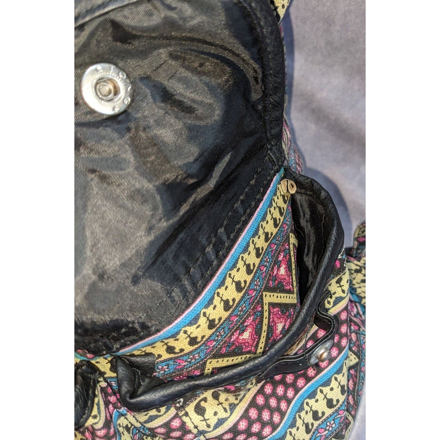 Boho Vintage Candie's Tribal Print Canvas Backpack Faux Leather Festival Bag