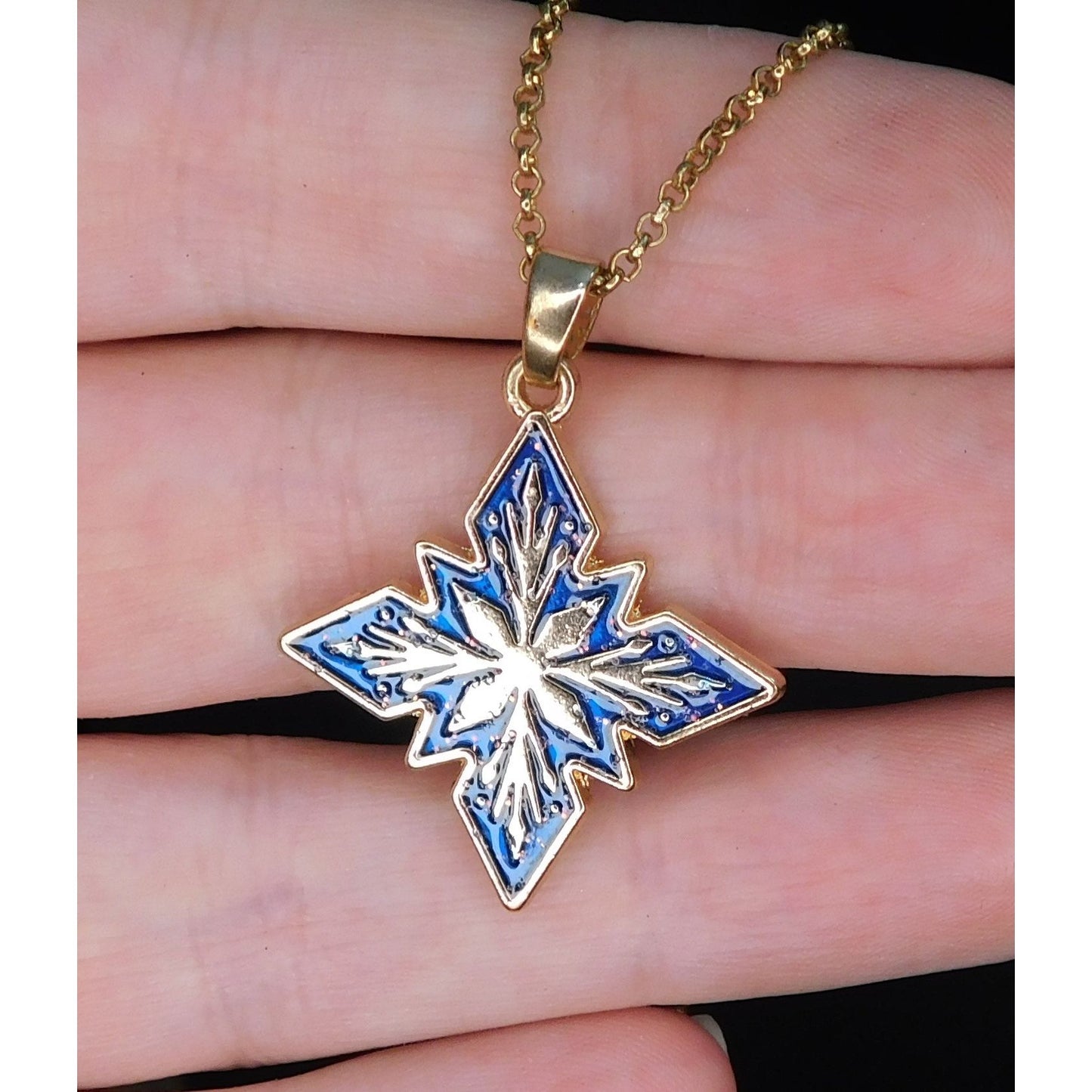 Blue And Gold Tone Snowflake Pendant Necklace