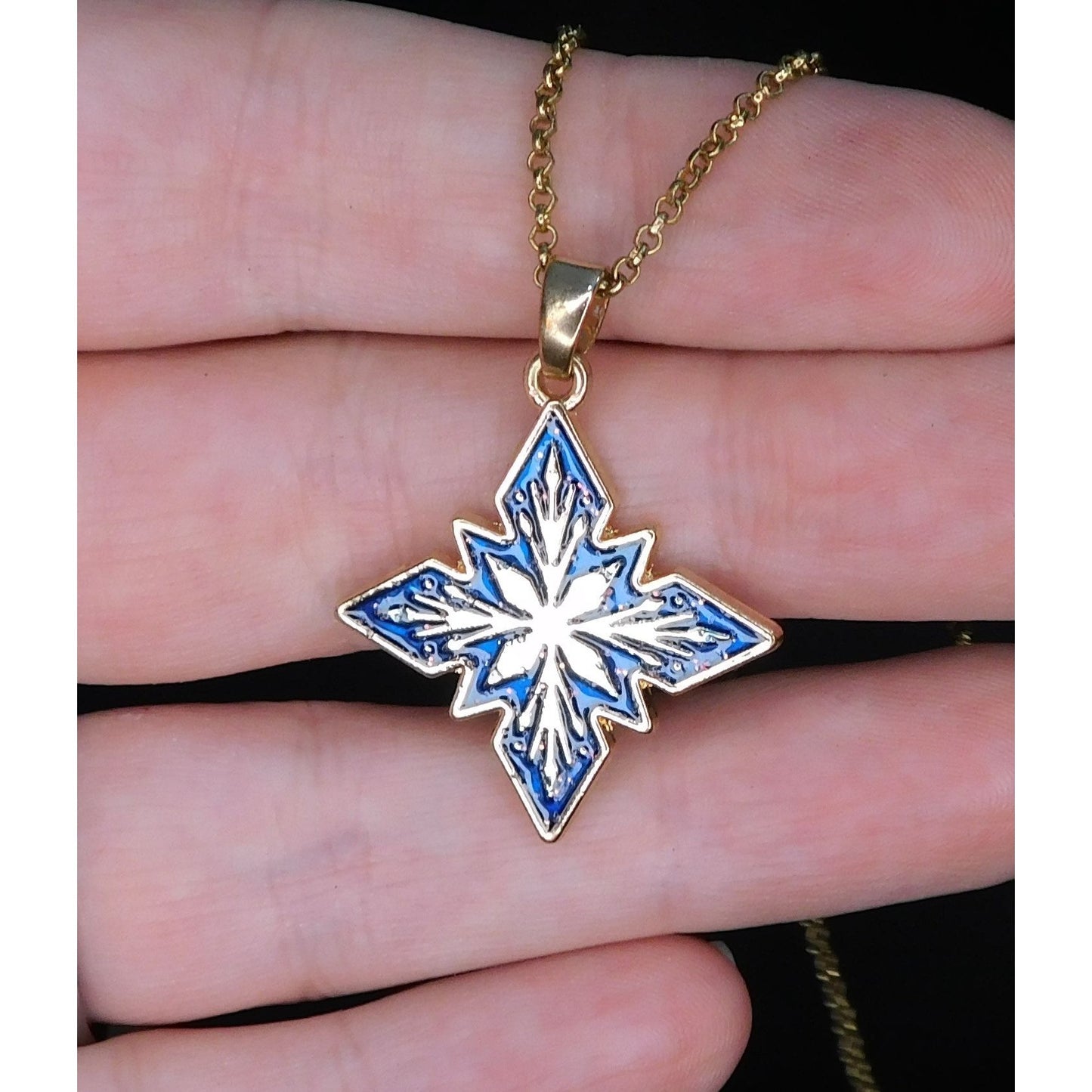 Blue And Gold Tone Snowflake Pendant Necklace