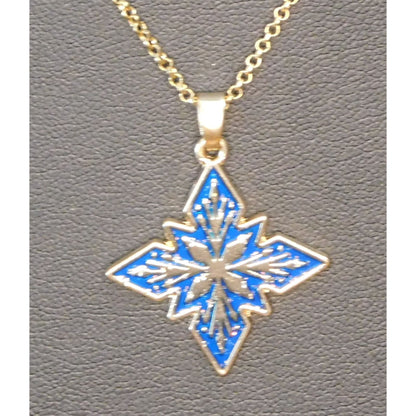 Blue And Gold Tone Snowflake Pendant Necklace
