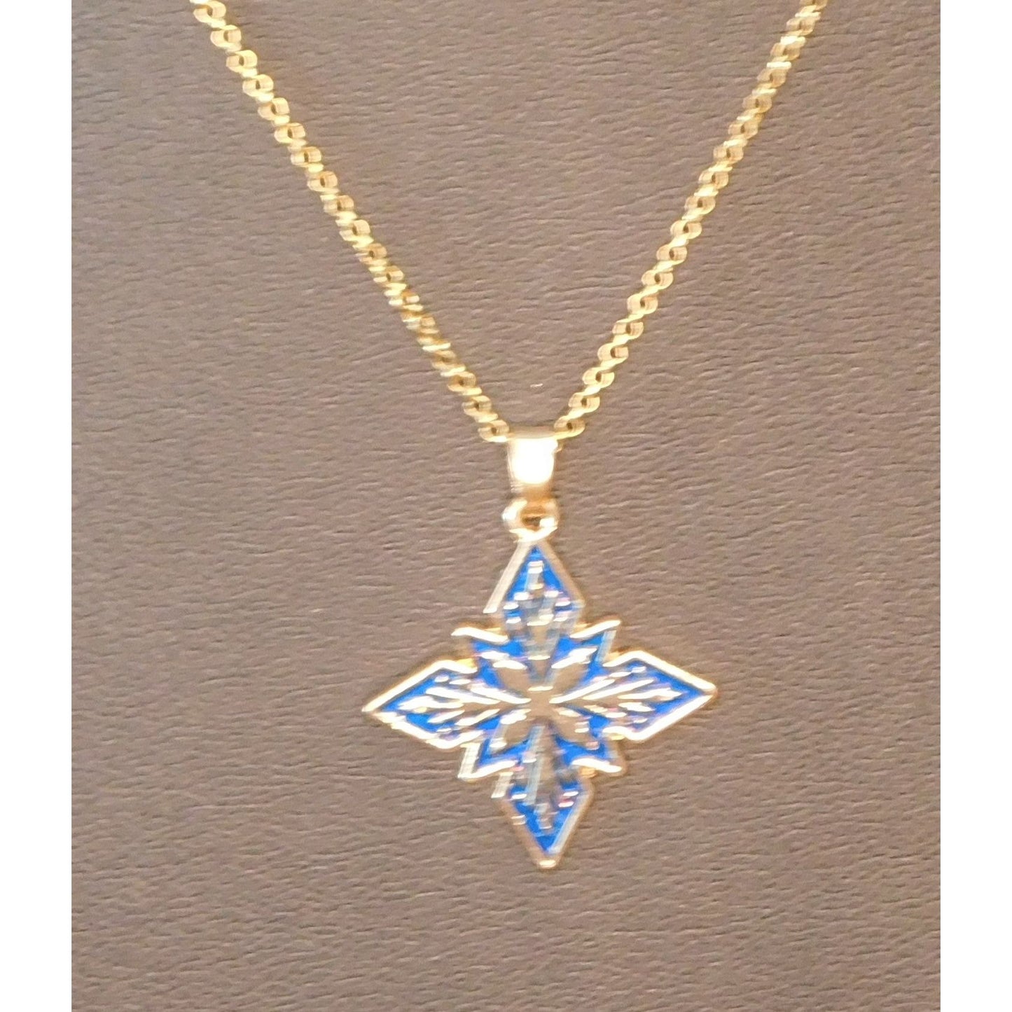 Blue And Gold Tone Snowflake Pendant Necklace