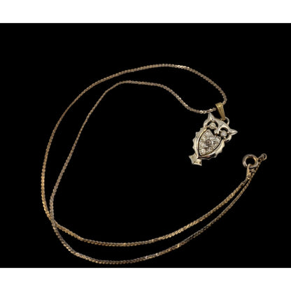 Vintage Witchy Whimsigoth Silver Tone Rhinestone Owl Necklace On Gold Tone Chain