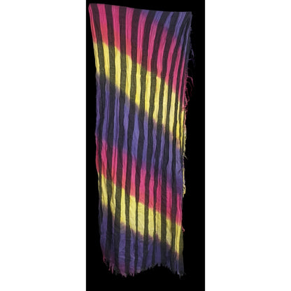 Vaude Goth  Rainbow Striped Tie-Dye Crinkled Scarf 80"x34" With Fringe Edges