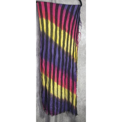 Vaude Goth  Rainbow Striped Tie-Dye Crinkled Scarf 80"x34" With Fringe Edges