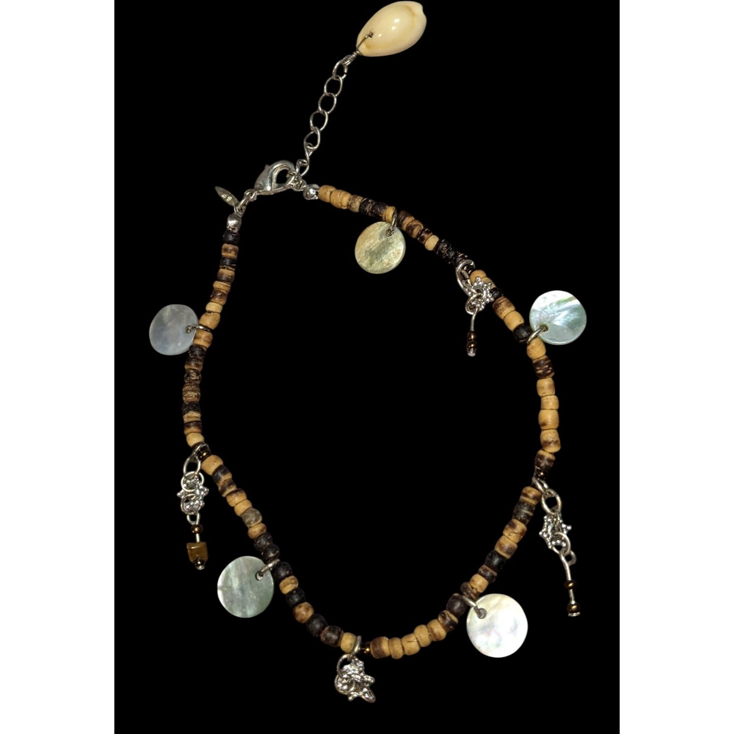 Boho 70s Vintage Avon Shell Charm Coconut Bead Bracelet