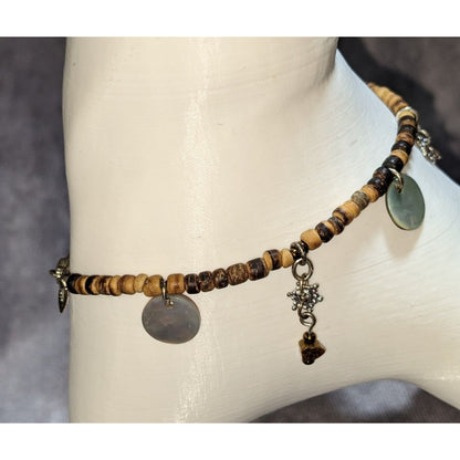 Boho 70s Vintage Avon Shell Charm Coconut Bead Bracelet