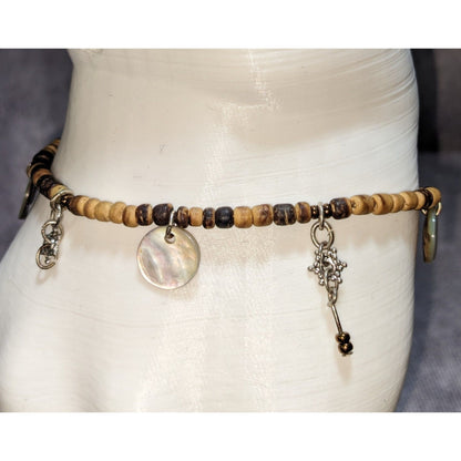 Boho 70s Vintage Avon Shell Charm Coconut Bead Bracelet