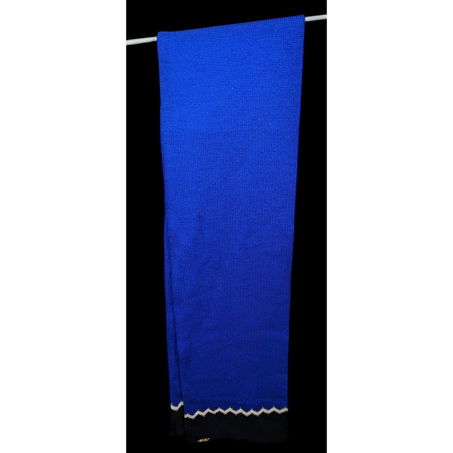 St. John Santana Blue And Black Knit Wool Scarf