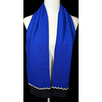St. John Santana Blue And Black Knit Wool Scarf