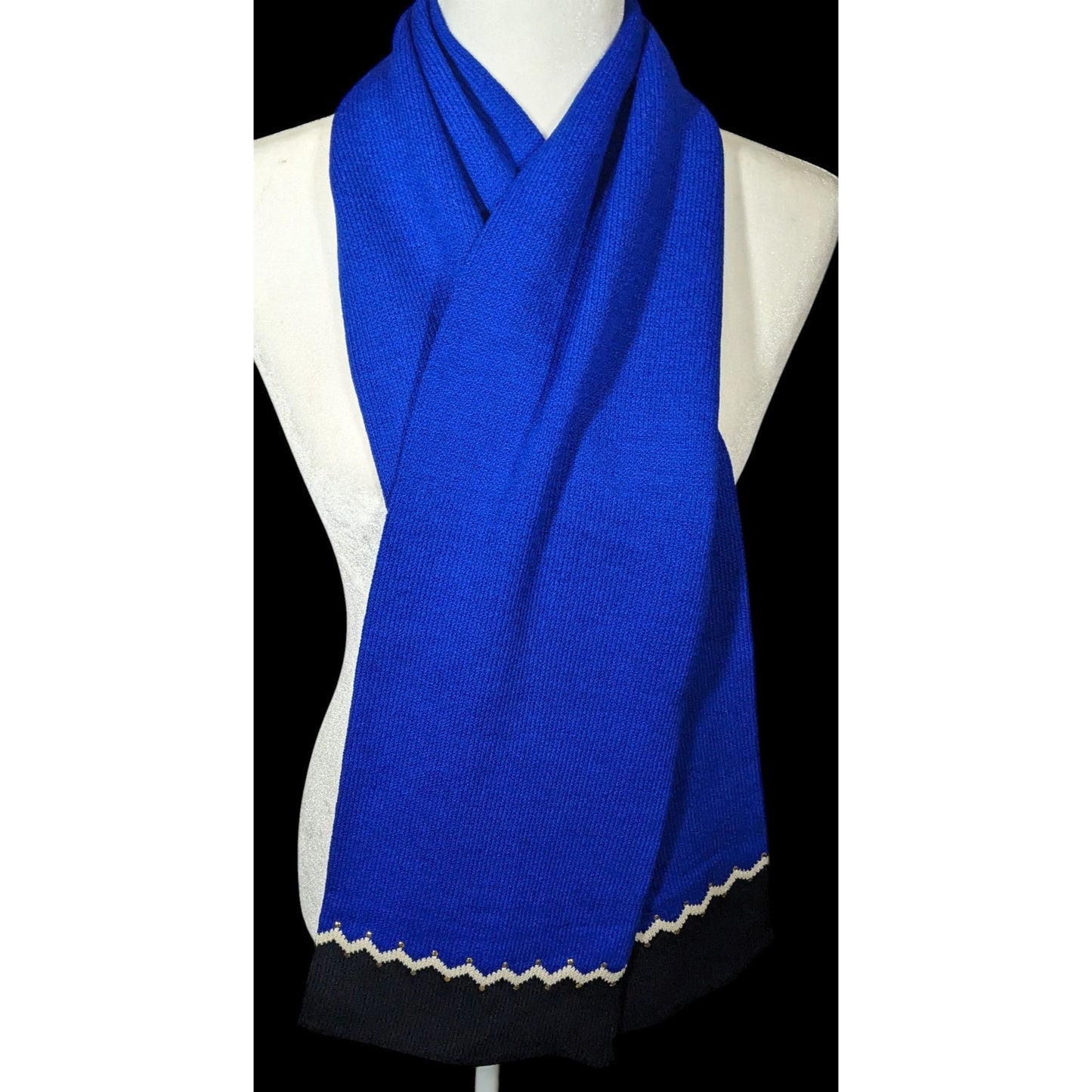 St. John Santana Blue And Black Knit Wool Scarf