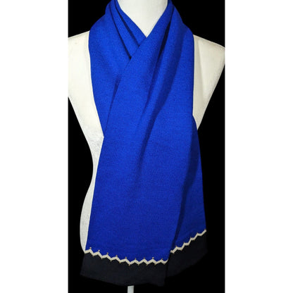 St. John Santana Blue And Black Knit Wool Scarf