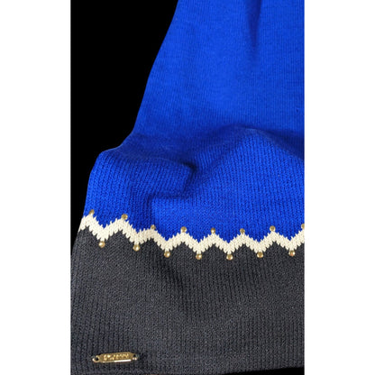 St. John Santana Blue And Black Knit Wool Scarf