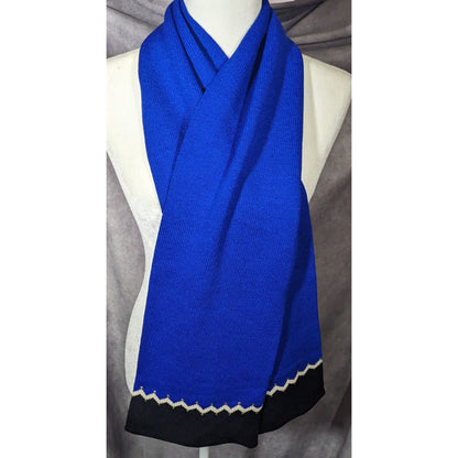 St. John Santana Blue And Black Knit Wool Scarf