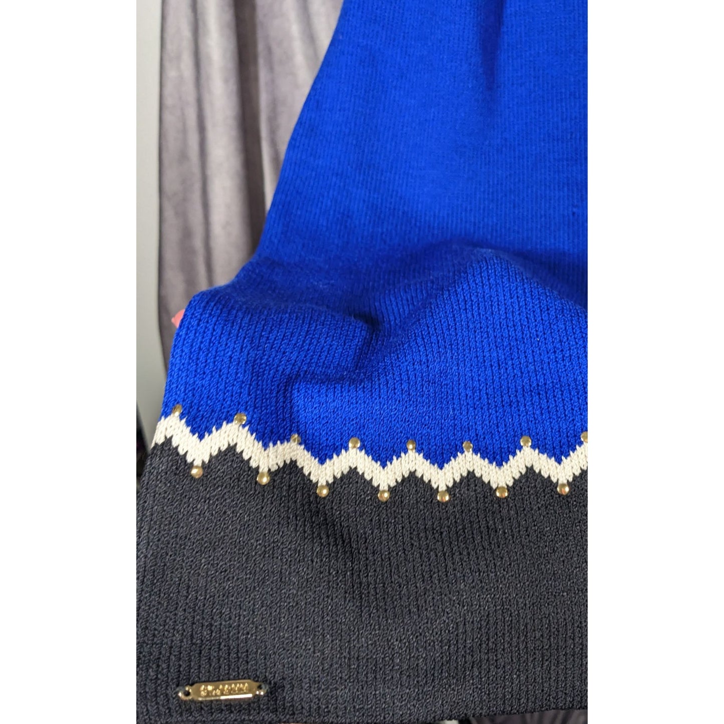 St. John Santana Blue And Black Knit Wool Scarf