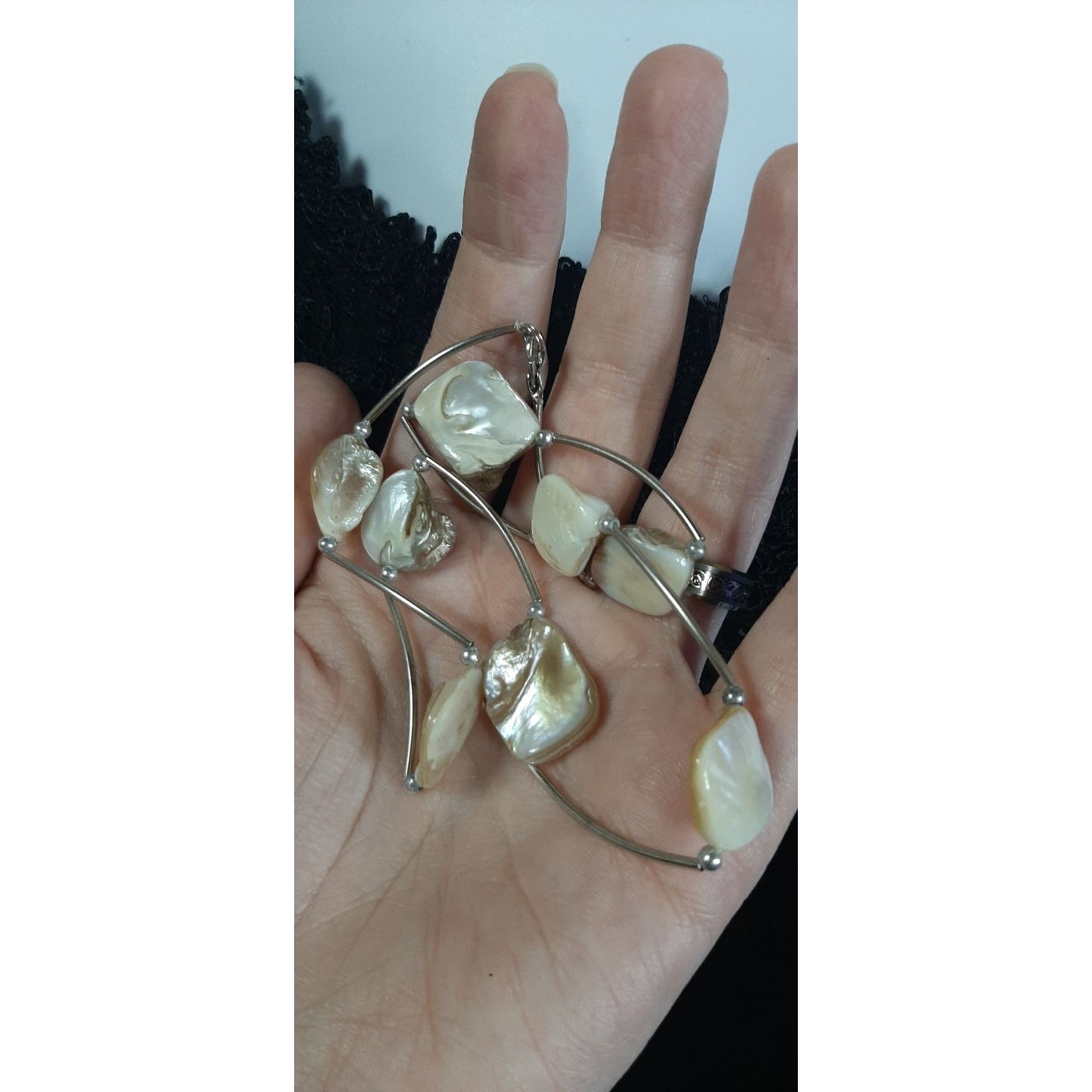 Mermaidcore Natural Iridescent Shell Bead Necklace With Silver-Tone Links