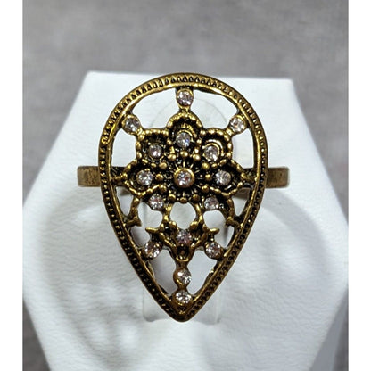 Bohemian Glam Teardrop Rhinestone Gold Tone Ring Size 8