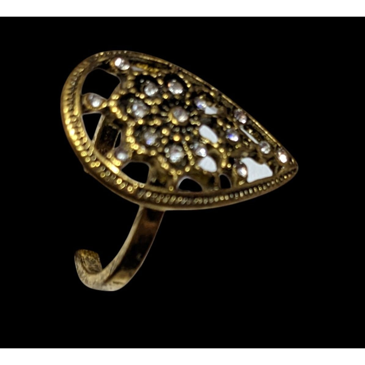 Bohemian Glam Teardrop Rhinestone Gold Tone Ring Size 8