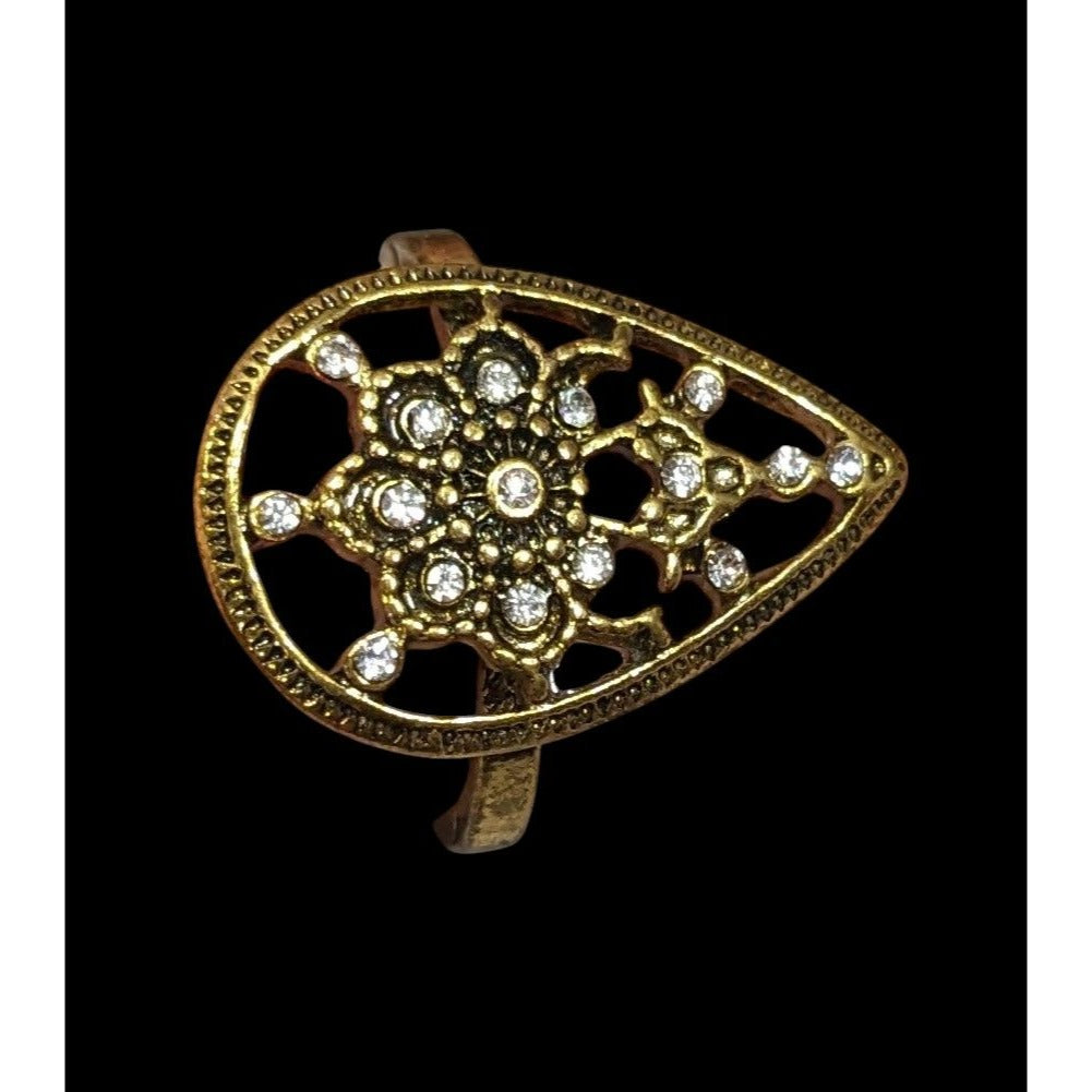 Bohemian Glam Teardrop Rhinestone Gold Tone Ring Size 8