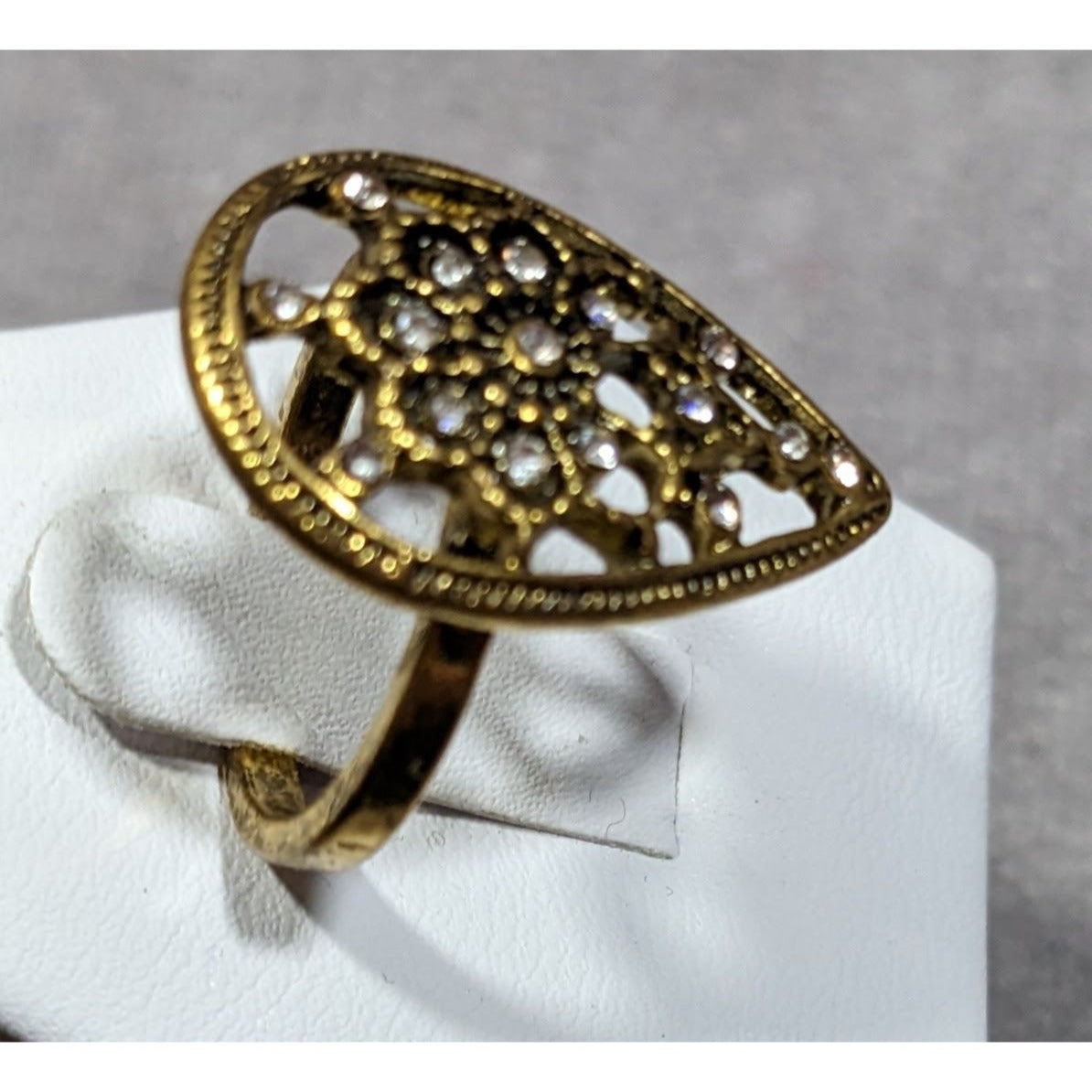 Bohemian Glam Teardrop Rhinestone Gold Tone Ring Size 8